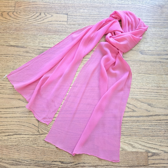 Vintage Accessories - VINTAGE Pink Silk Scarf With Rolled Hem